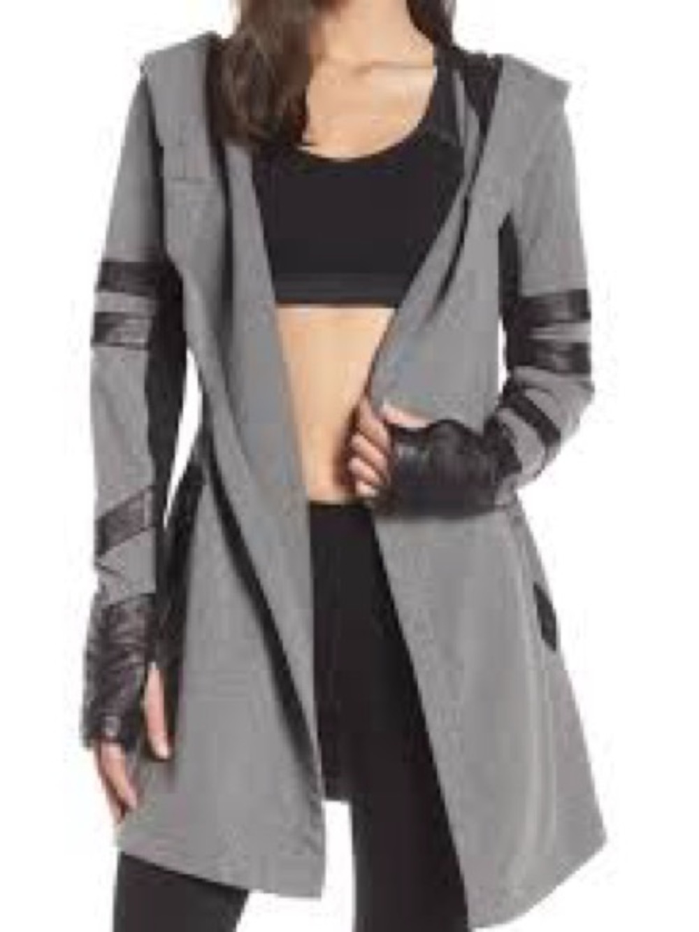 blanc noir Light Gray Hooded mixed media Jacket medium